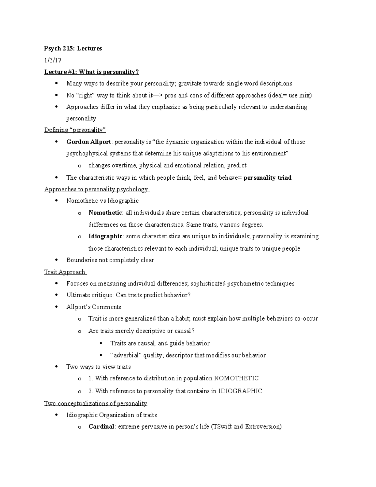 Psych 215 Lectures EXAM 1 - Psych 215: Lectures 1/3/ Lecture #1: What ...
