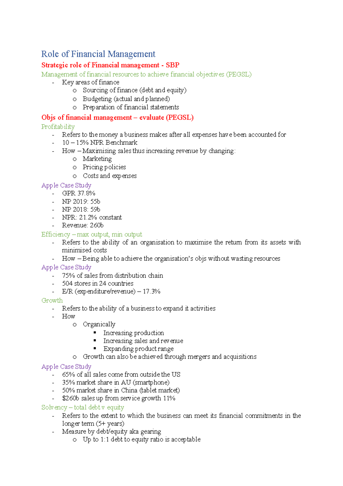 Business studies - finance - Role of Financial Management Strategic ...