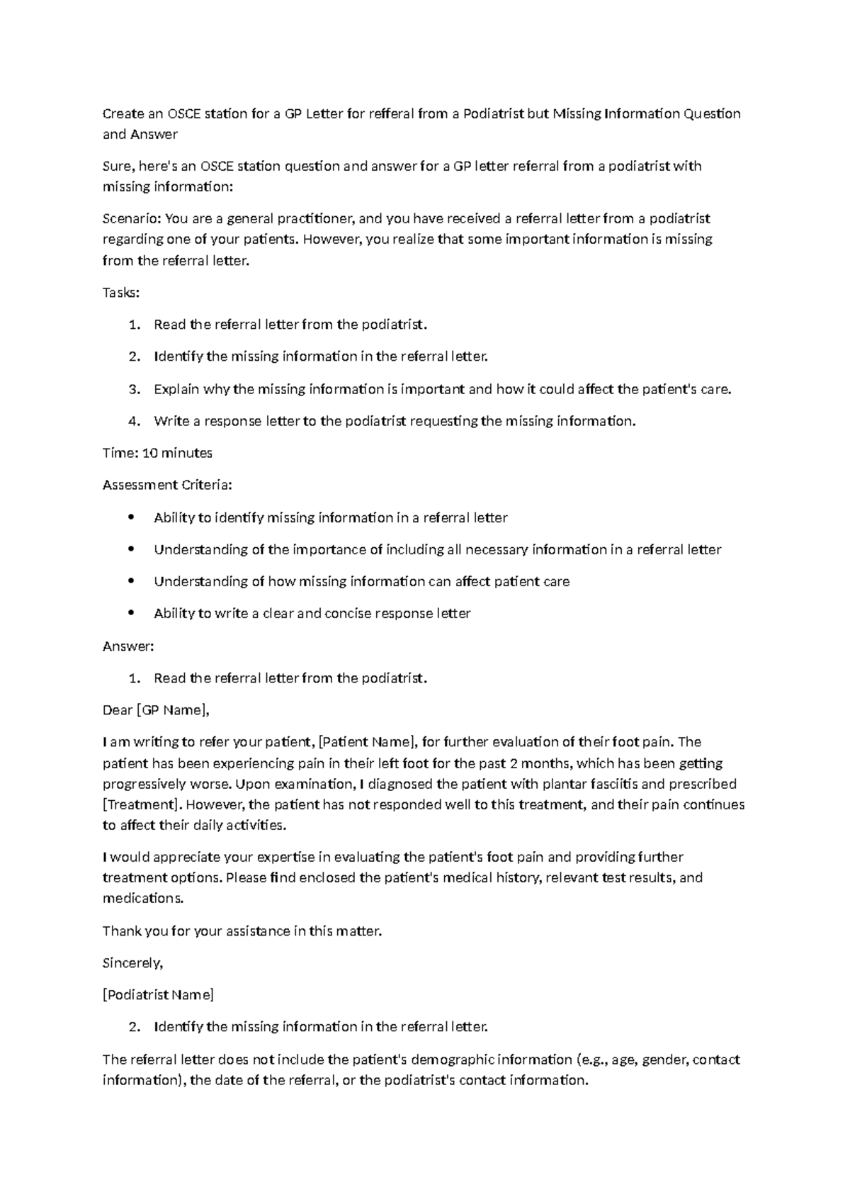 OSCE GP Letter 1 - Summary Clincial Studies 3 - Create an OSCE station ...