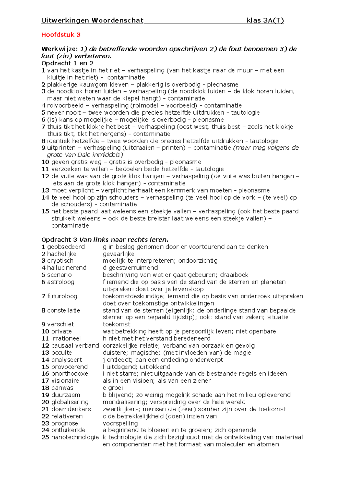 Woordenschat 3A1 - Uitwerkingen Woordenschat Klas 3A(T) Hoofdstuk 3 ...