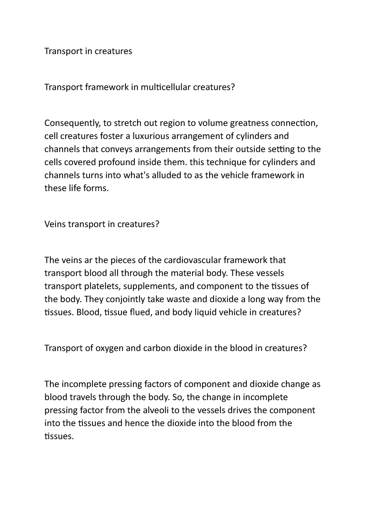 Transport in animals - NOTES on GCSE - Transport in creatures Transport