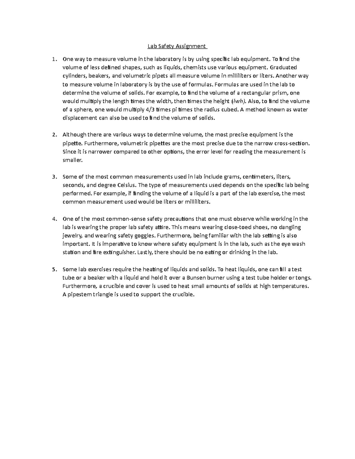 Lab Safety Assignment Lab 1 Lab Safety Assignment One way to