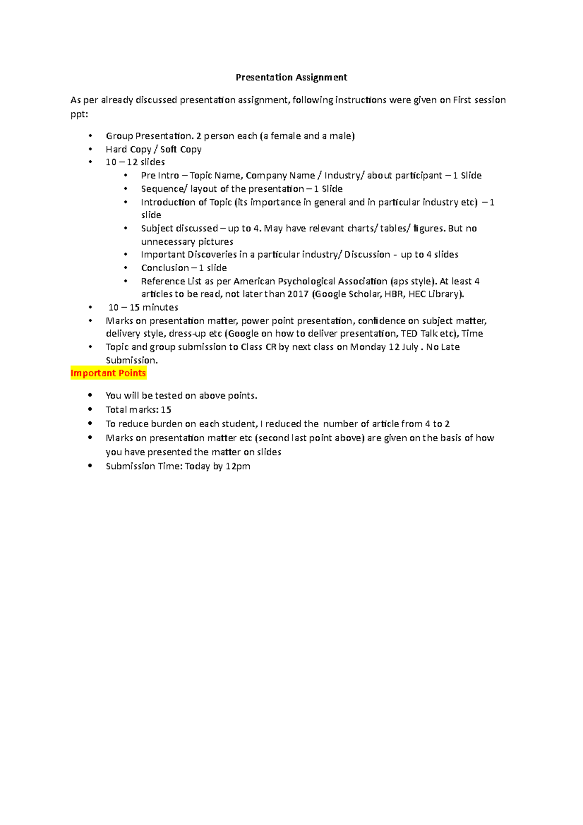 Presentation Assignment - 2 person each (a female and a male) Hard Copy ...