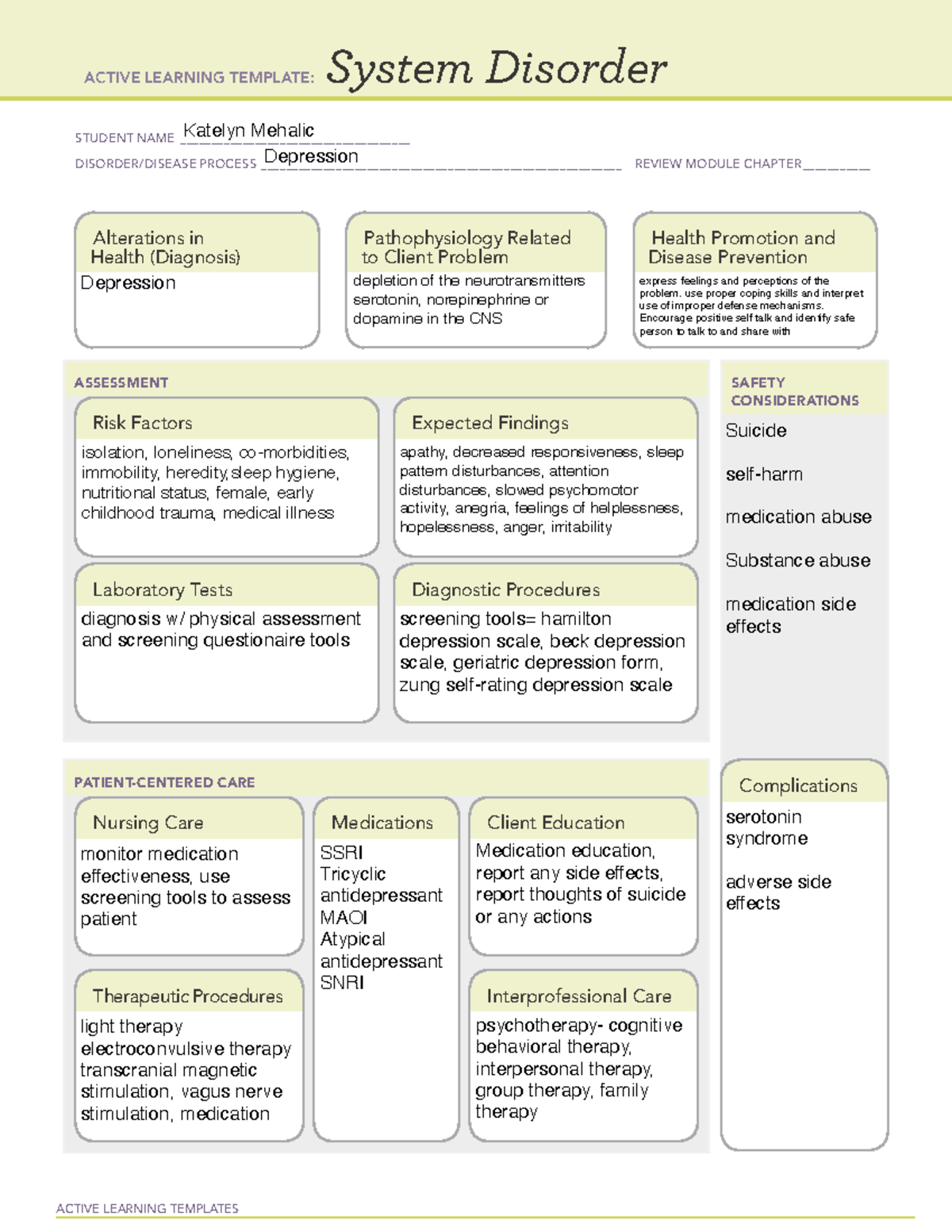 Depression system disorder - ACTIVE LEARNING TEMPLATES System Disorder ...