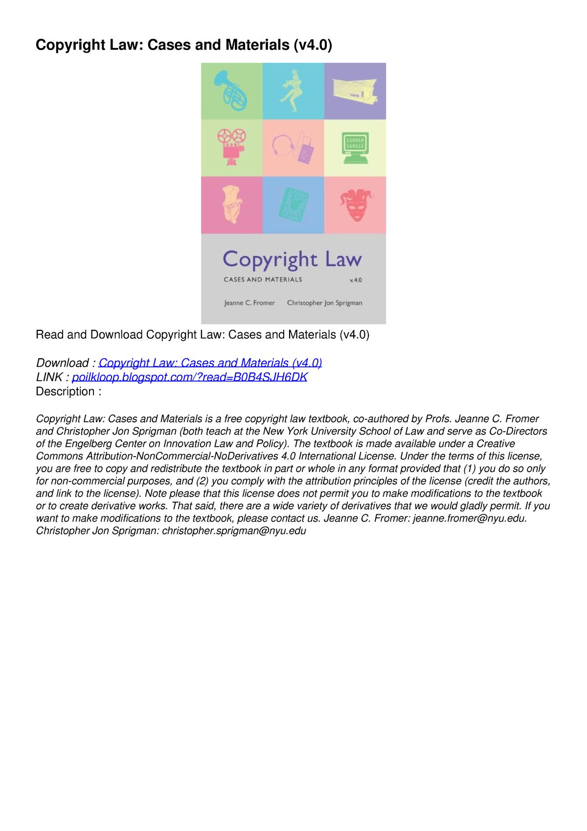 [PDF] DOWNLOAD FREE Copyright Law: Cases And Materials (v4.0) Ipad ...