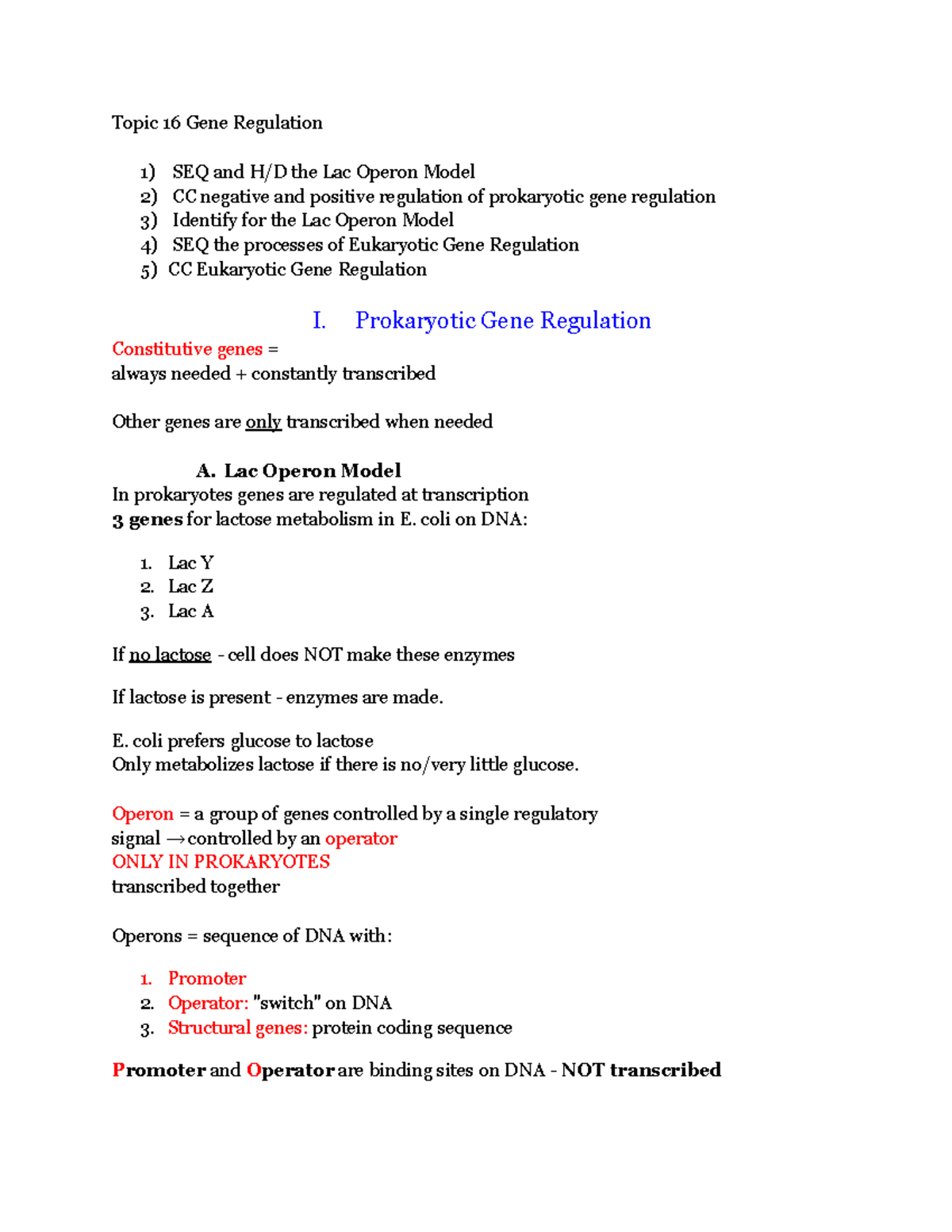Topic 16 Gene Regulation-2 - Topic 16 Gene Regulation 1) SEQ and H/D ...