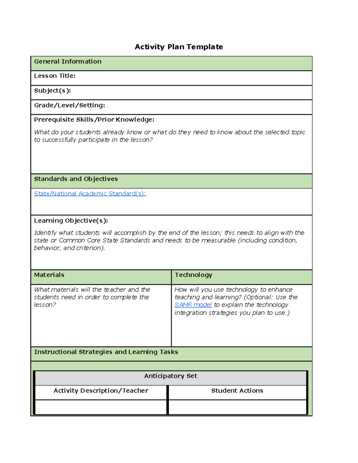 Activity Plan Template - Activity Plan Template General Information ...