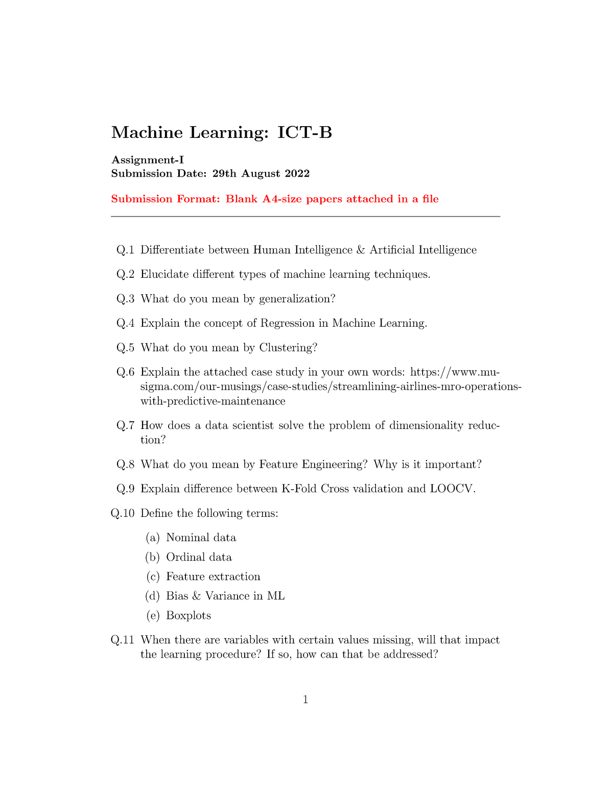 machine learning assignments