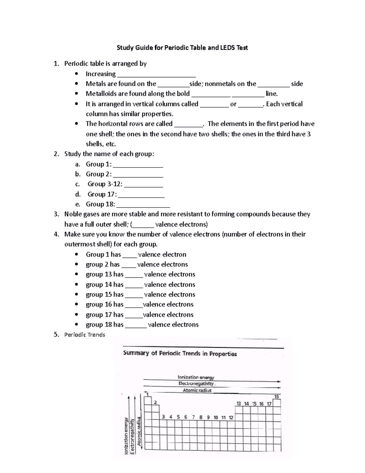 Ashley Estrada Study Guide for Periodic Table and LEDS Study Guide