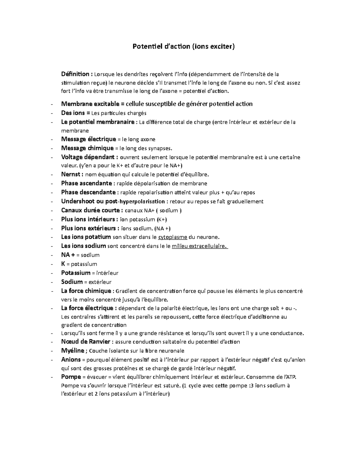Note cours 3 Potentiel d’action (ions exciter) Définition Lorsque