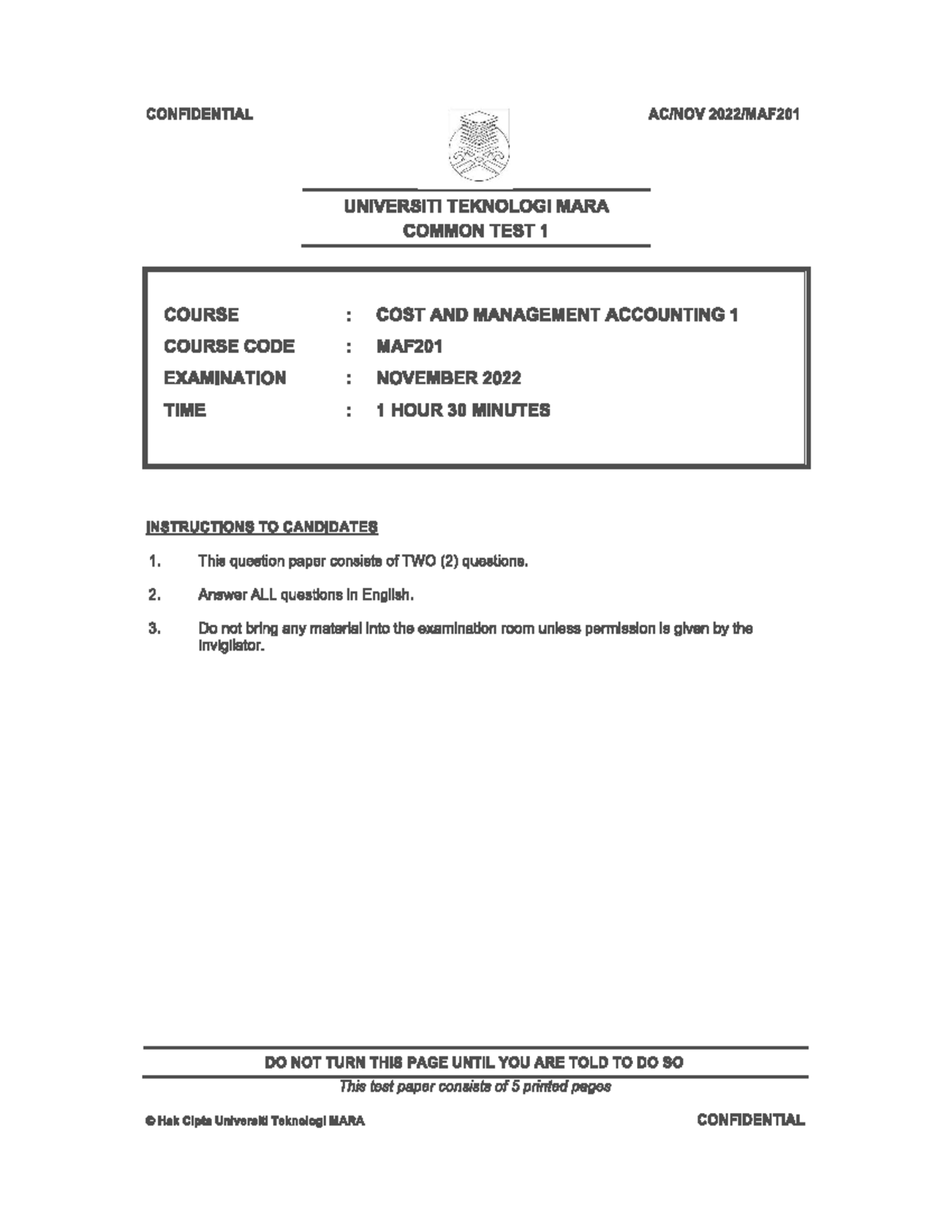 Ct Maf201 Q Nov2022 Common Test Cost And Management Accounting 1 Studocu Ct Maf201 Q Nov2022 Common Test Cost And Management Accounting 1 Studocu