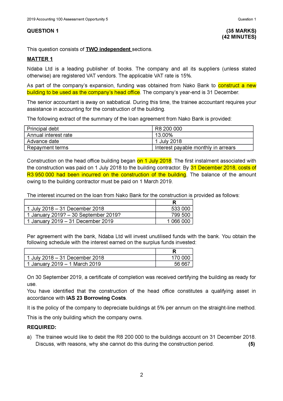 2023 Chapter 16 Practical Class Question - 2019 Accounting 100 ...