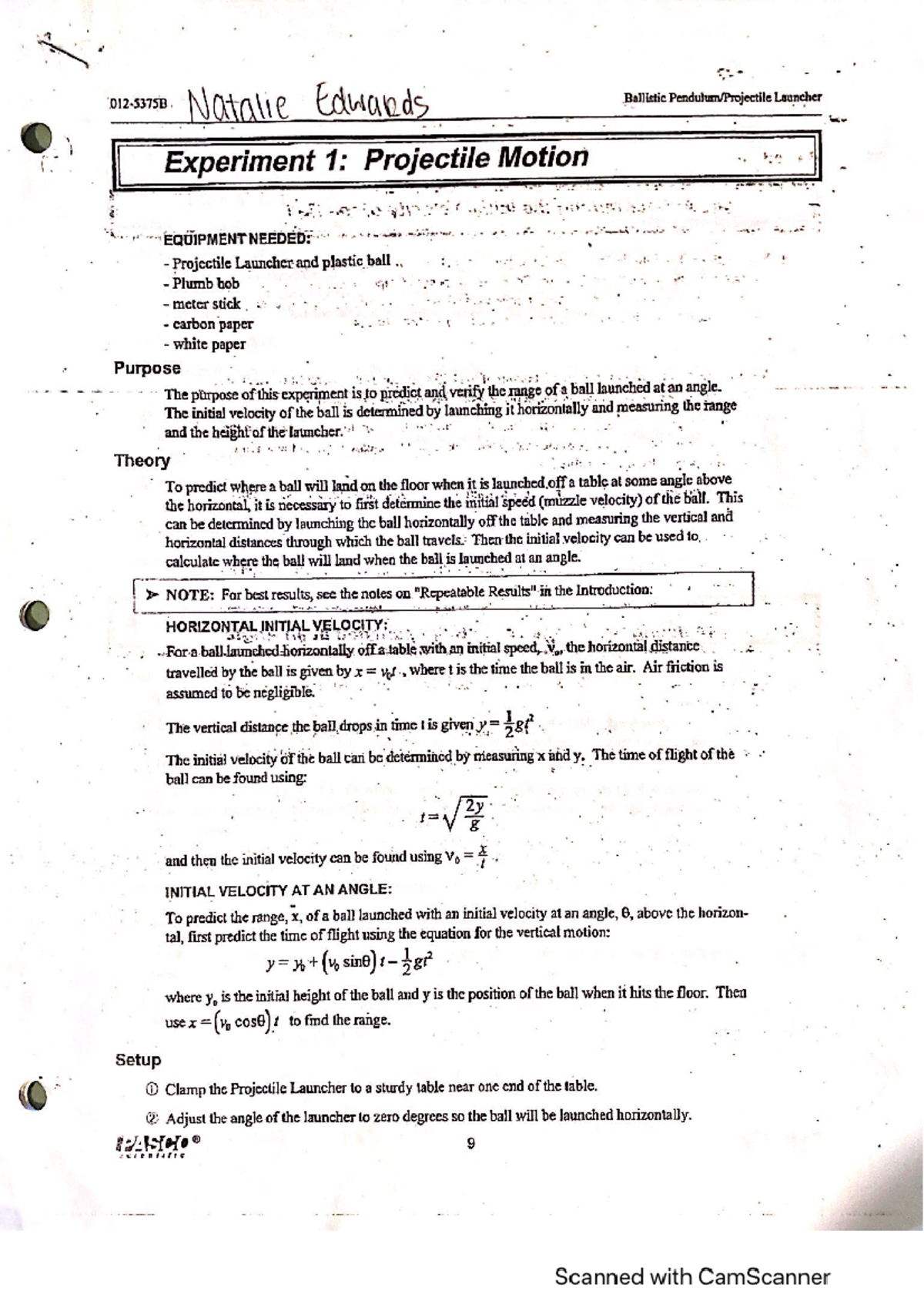 Projectile Motion Lab Report - Natalie Edwards Ballistic Launcher ...