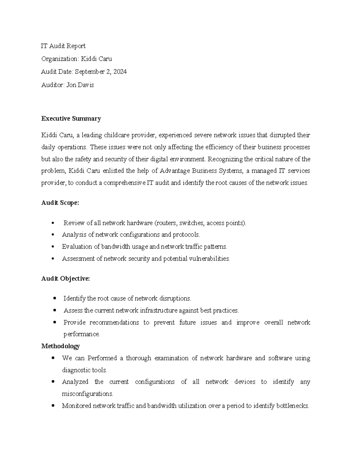 IT Audit Report - IT Audit Report Organization: Kiddi Caru Audit Date ...