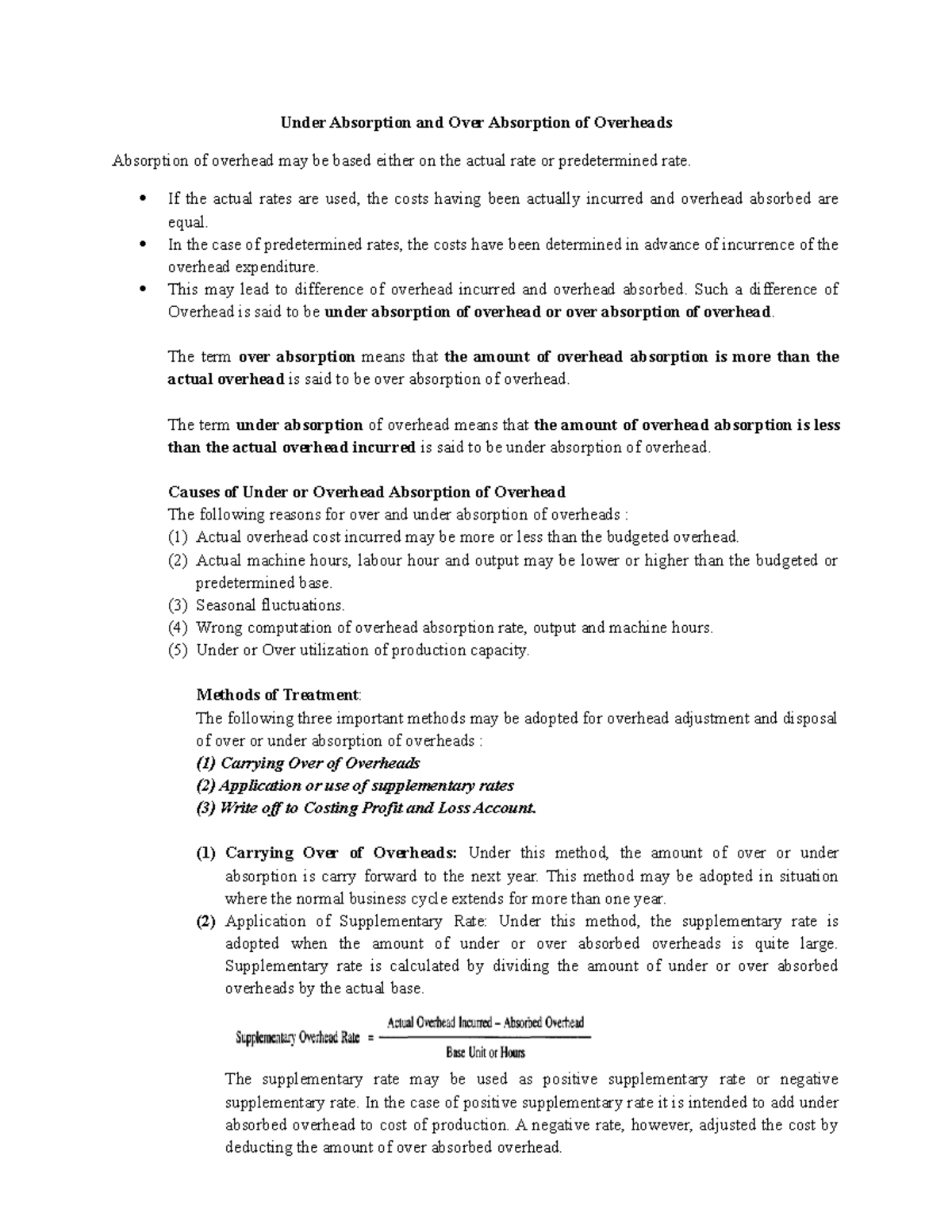 Under Absorption and Over Absorption of Overheads StuDocu