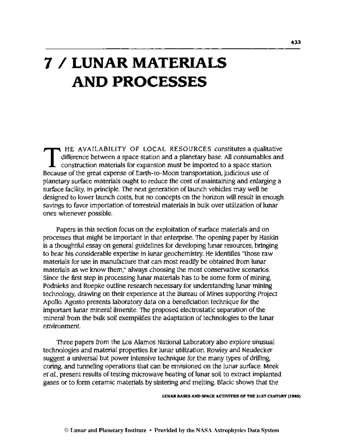 NASA Material..... 7 / LUNAR MATERIALS AND PROCESSES T HE