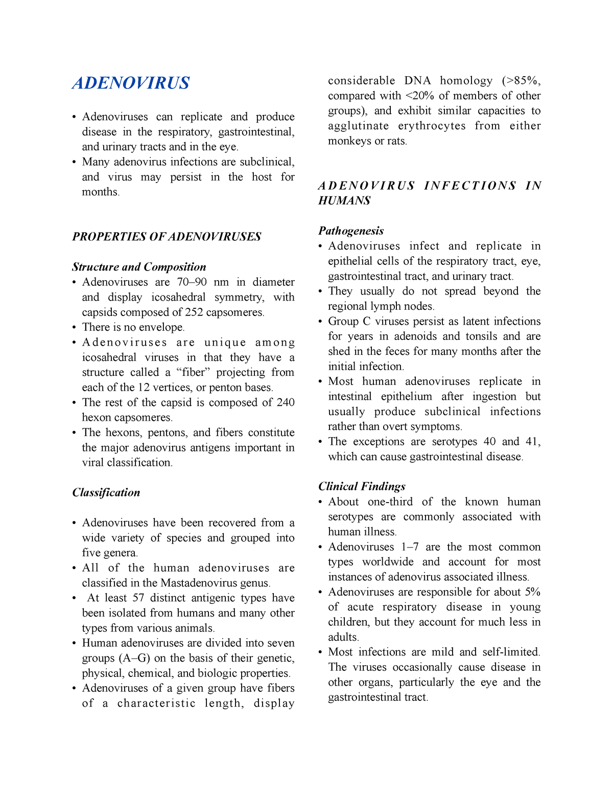 Adenovirus and Specific Viral Causes OF Respiratory Disease