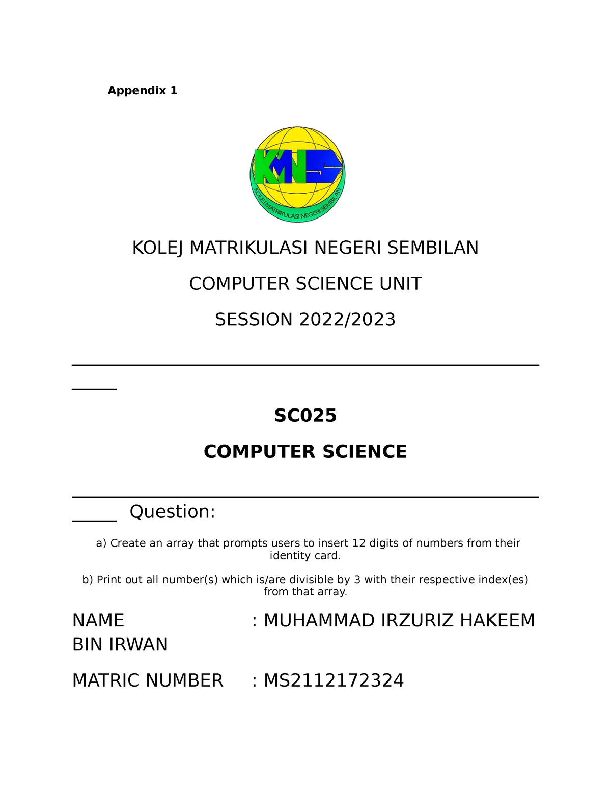 assignment science computer sc025