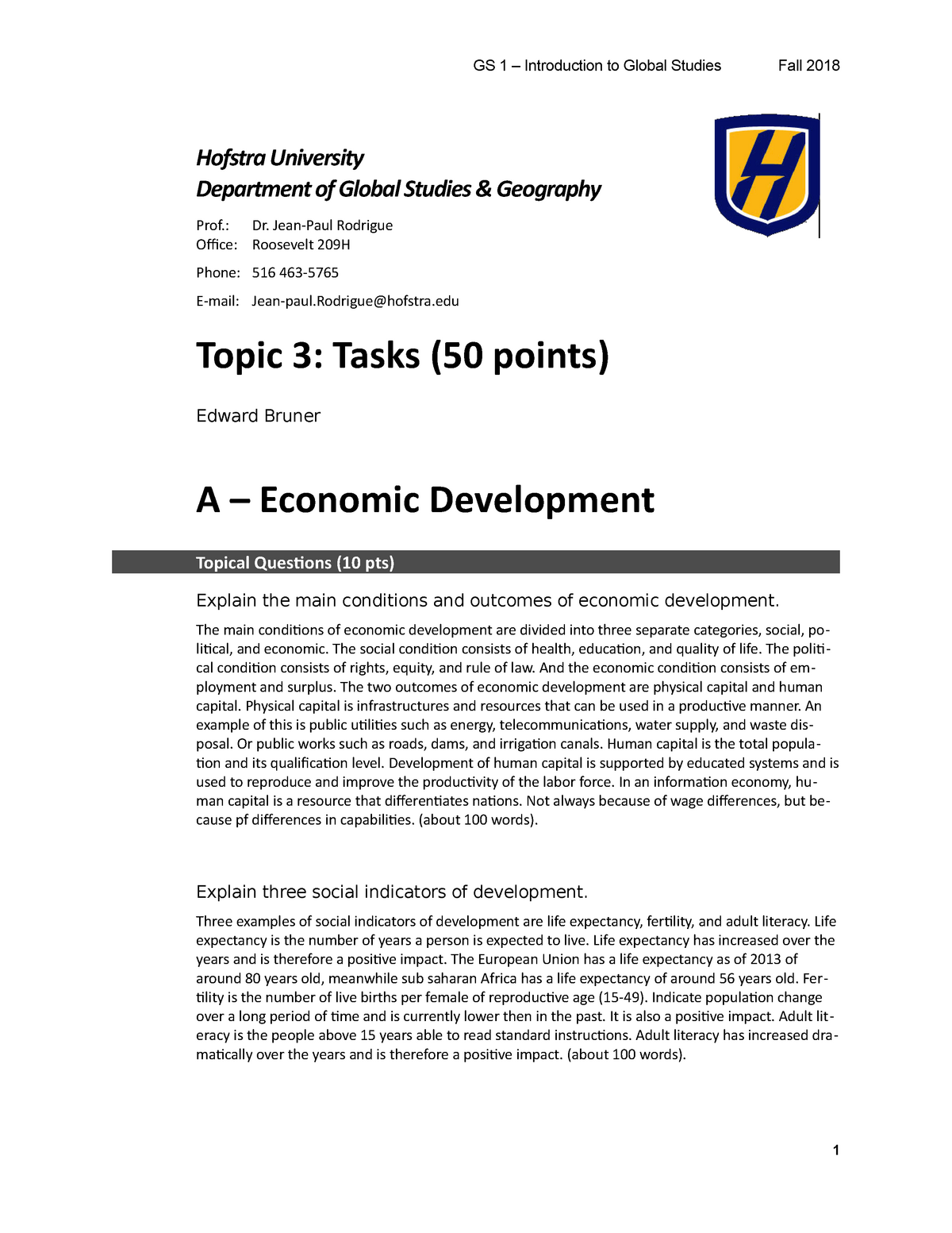 GS 1 Topic 3 Tasks word - Grade: B+ - GS 1 – Introduction to Global gs 9 step 1 pay