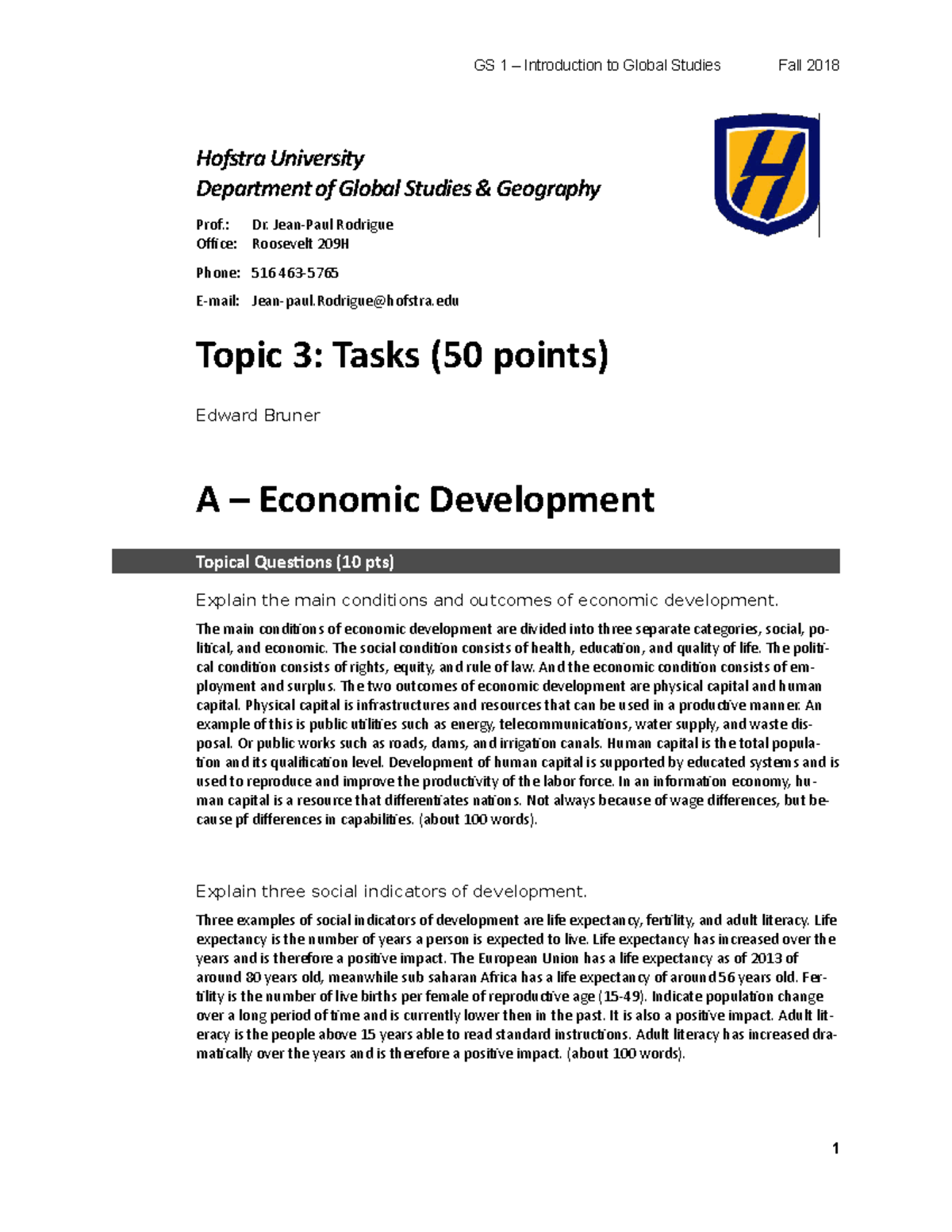 GS 1 Topic 3 Tasks word - Grade: B+ - GS 1 – Introduction to Global gs 9 step 1 pay