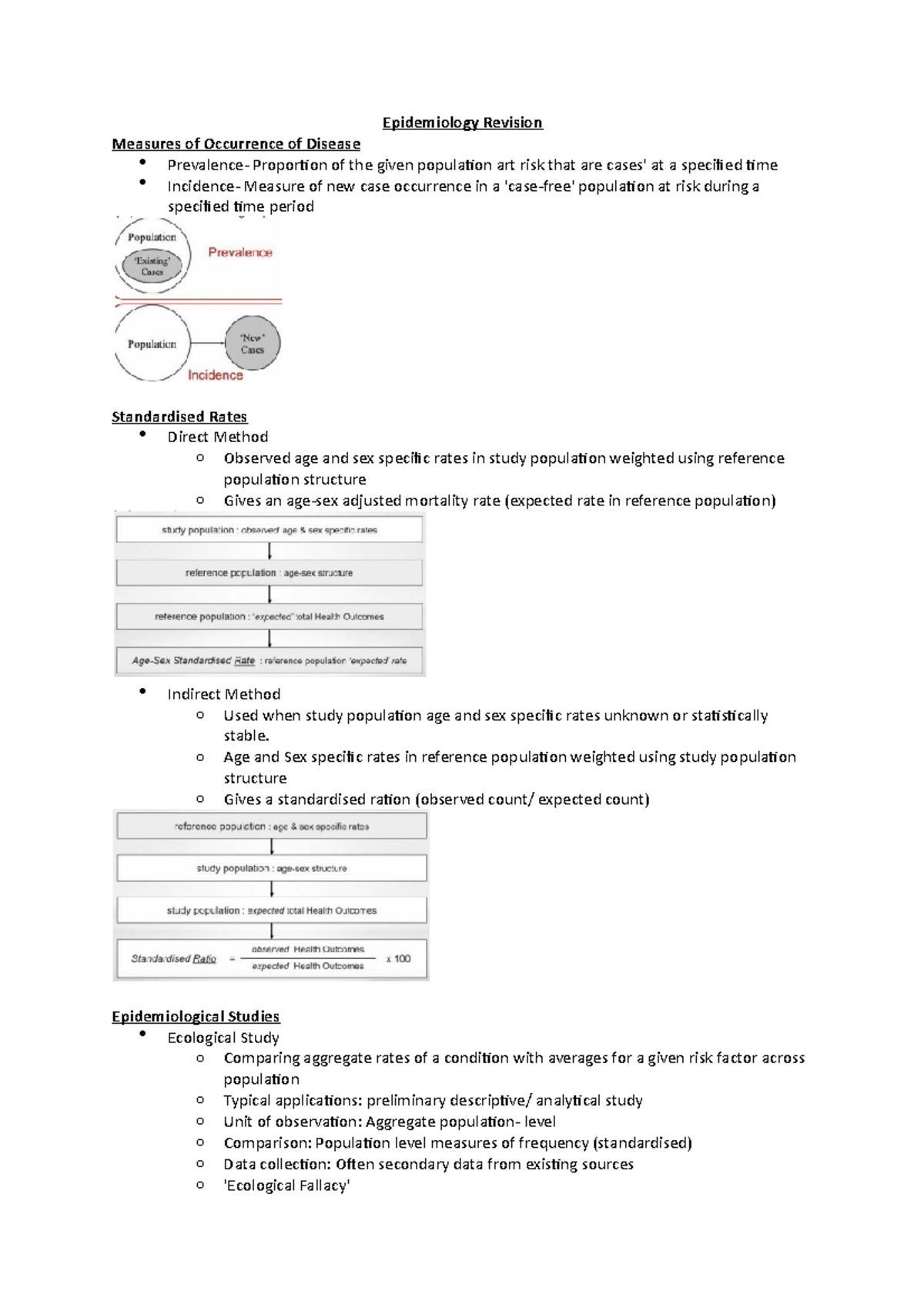 Epidemiology Revision Epidemiology Revision Measures of Occurrence of