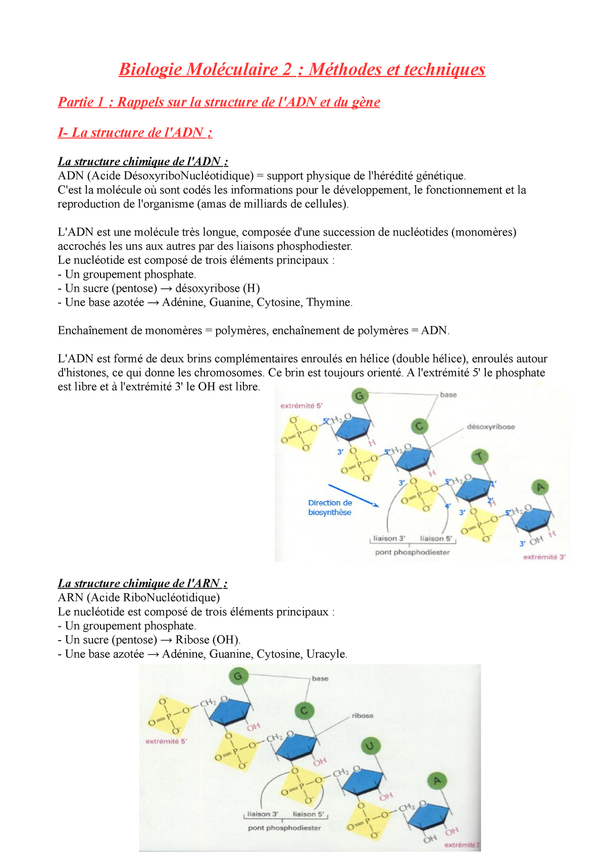 Bio Mol 2 Méthodes - Lecture Notes 1 - Biologie Moléculaire 2 ...