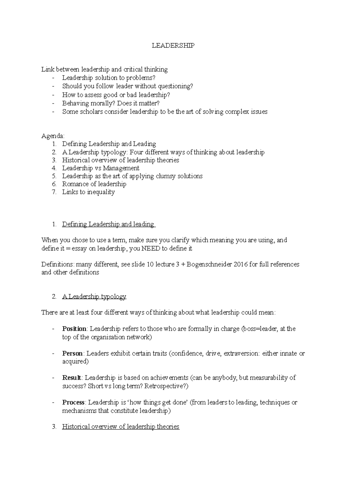 Leadership - Lecture notes 5 - LEADERSHIP Link between leadership and ...