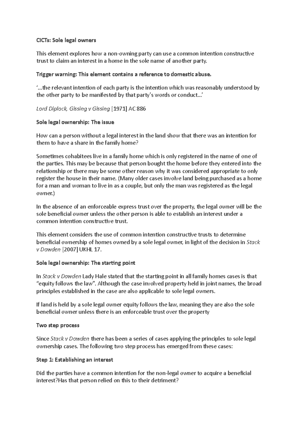 CICTs Sole Legal Owners CICTs Sole legal owners This element