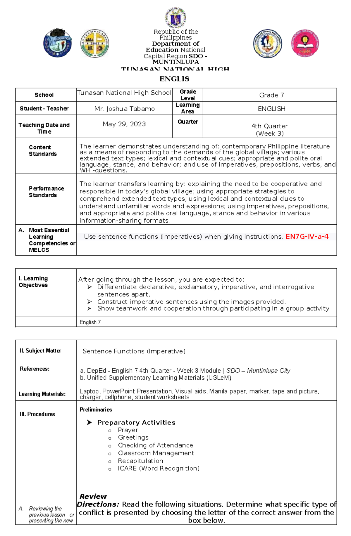 DEMO-LP- Template - Practice teaching material - Philippines Department ...