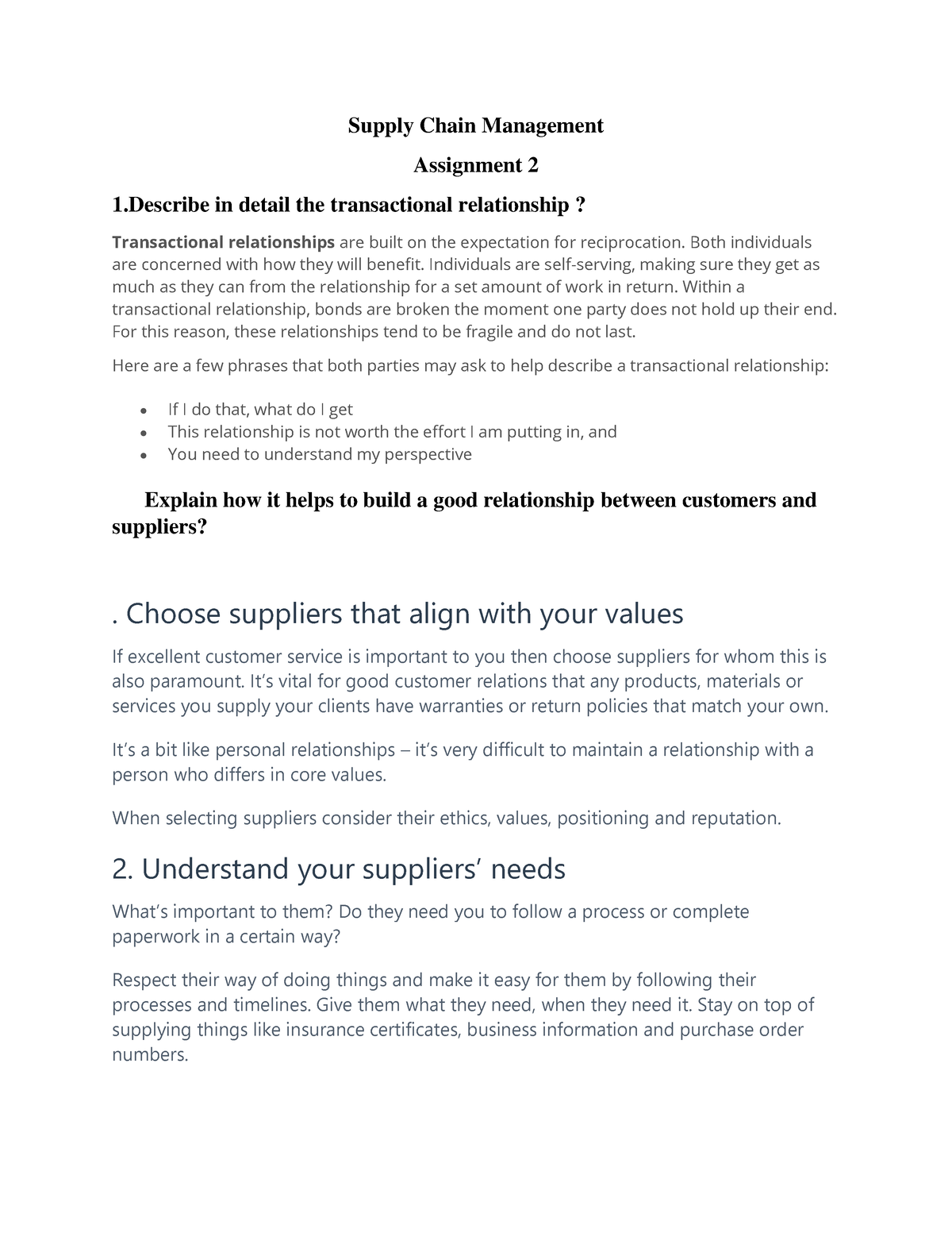 supply chain management individual assignment