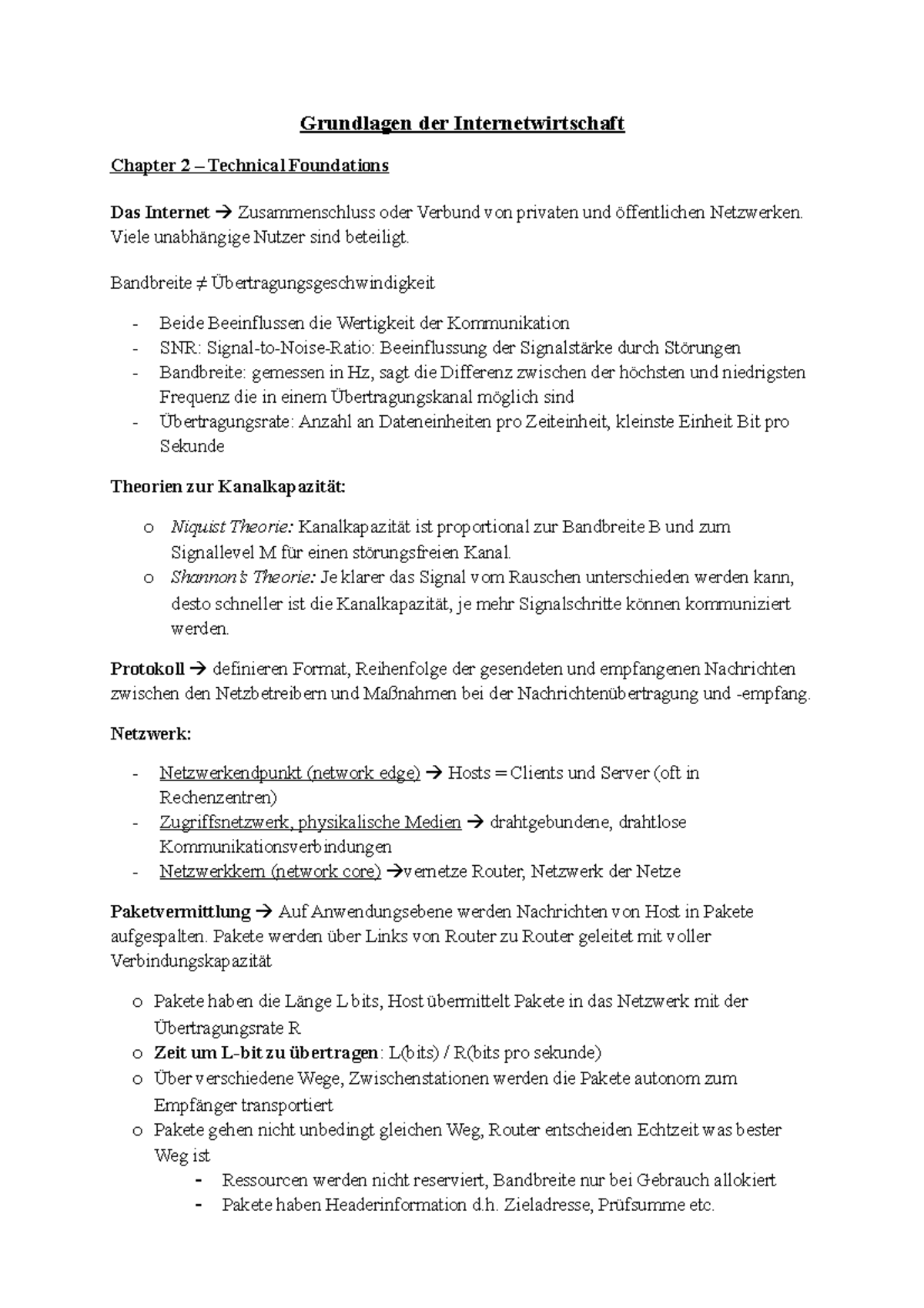 Internetwirtschaft Zusammenfassung - Grundlagen der 2 Technical ...