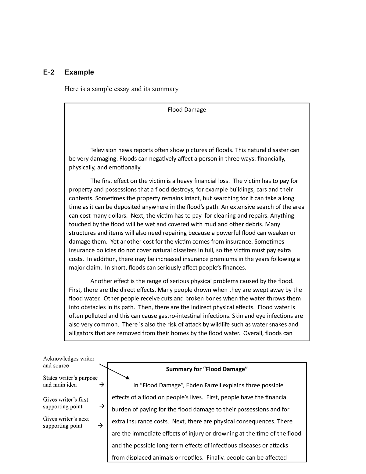 Analyzing a Summary - Please help - E-2 Example Here is a sample essay ...