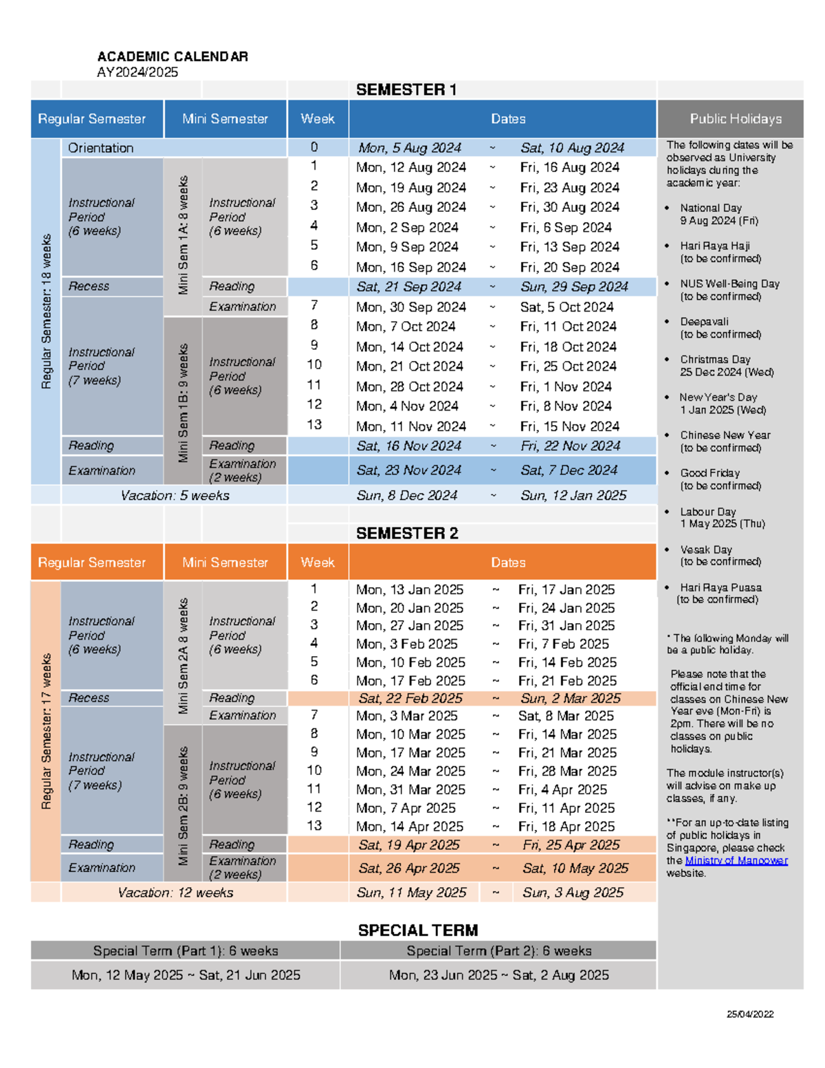 Nus Academic Calendar 2025/25