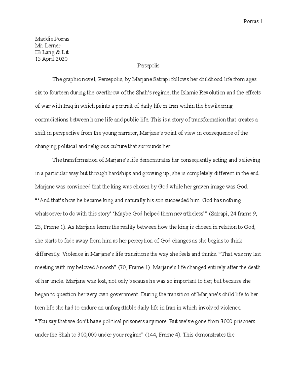 ib english hl essay persepolis