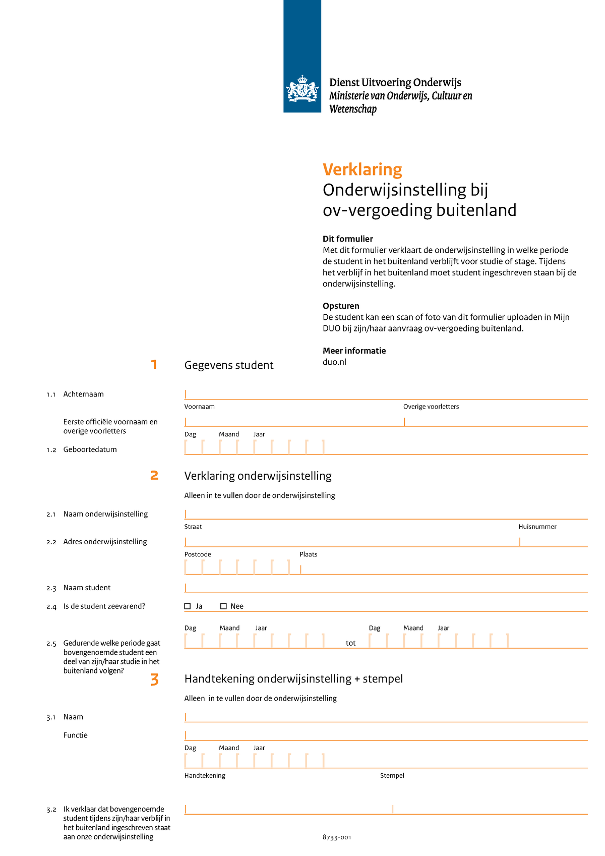 Verklaring Onderwijsinstelling Ov Vergoeding Buitenland - - Verklaring ...