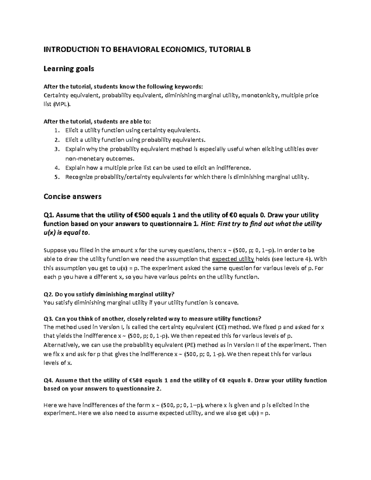 Tutorial B Summary - INTRODUCTION TO BEHAVIORAL ECONOMICS, TUTORIAL B ...