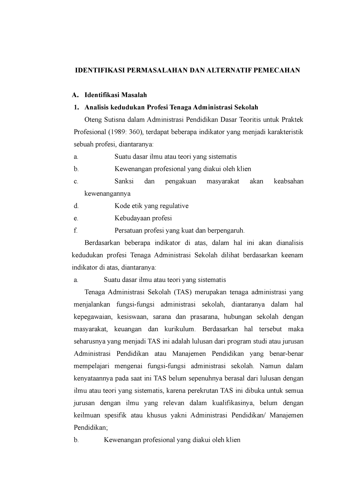 Analisis Kedudukan Profesi Tenaga Administrasi Sekolah Identifikasi Permasalahan Dan 6753