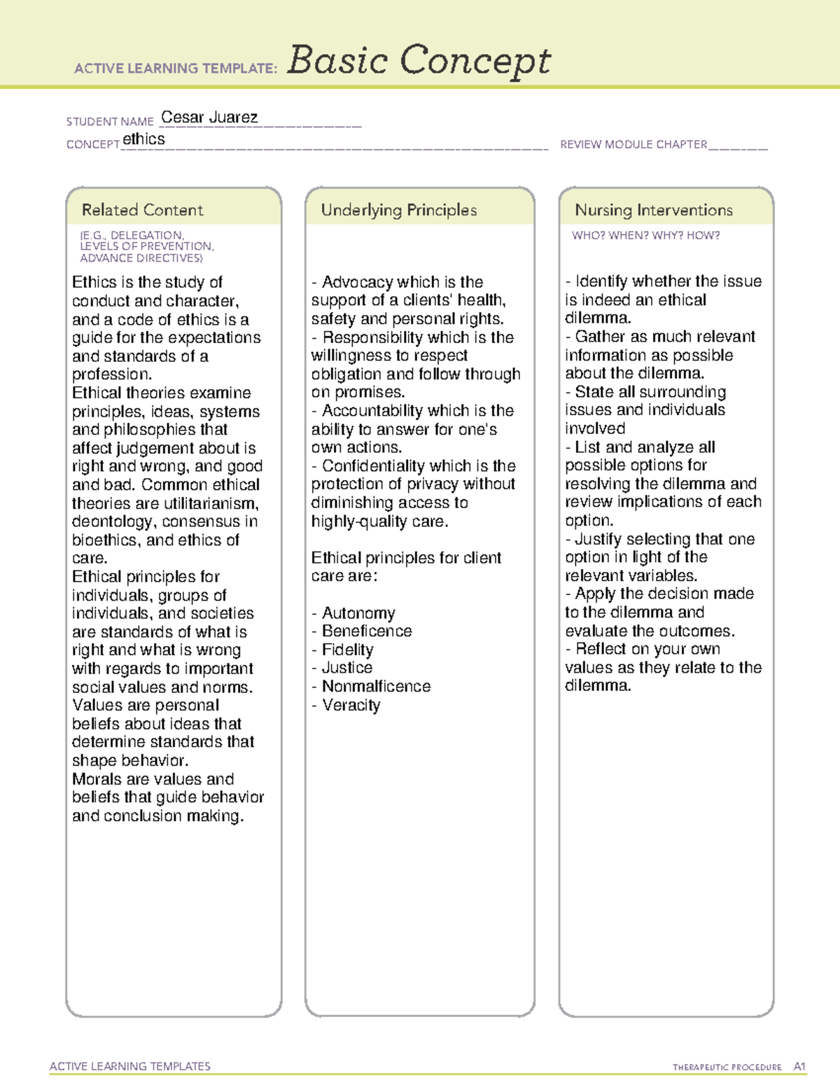 Ati Basic Concept Template Ethical Responsibilities