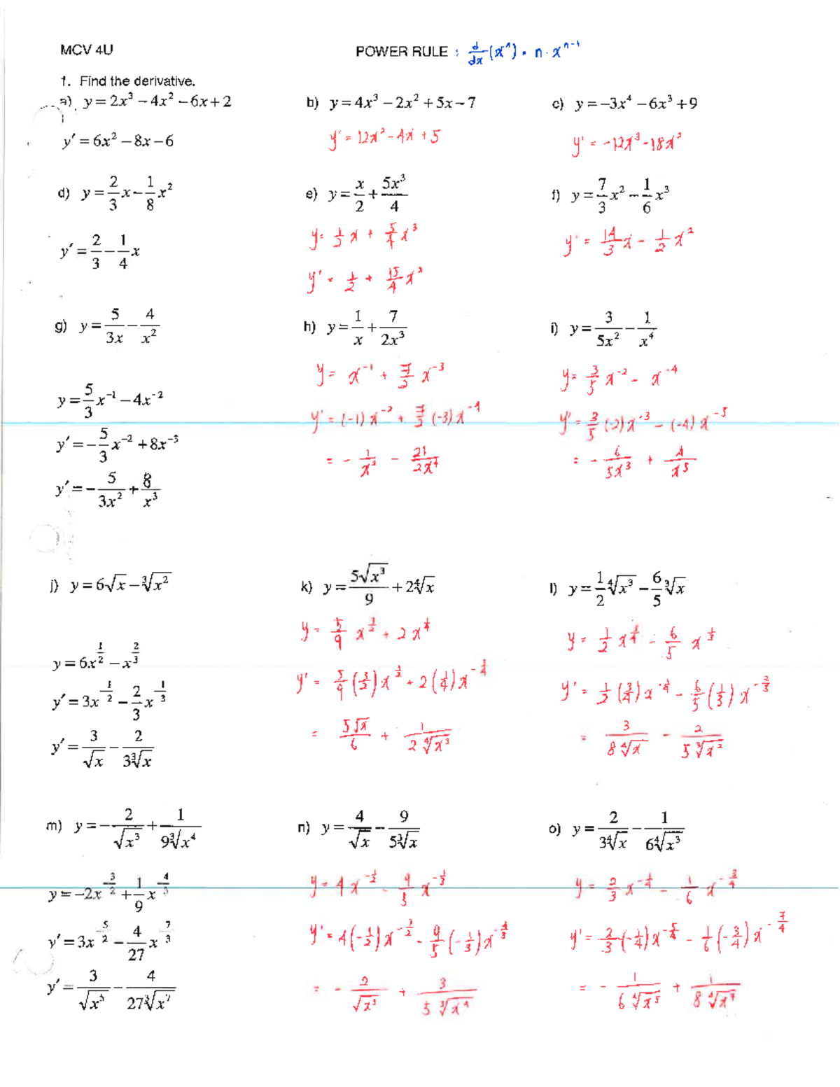 MCV4U Week 2 Handout Answers - MCV4U - Studocu