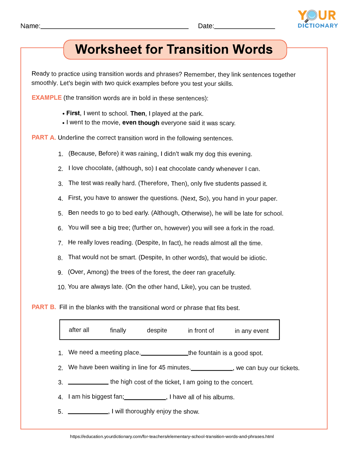 Transition-Words-worksheet - - Studocu