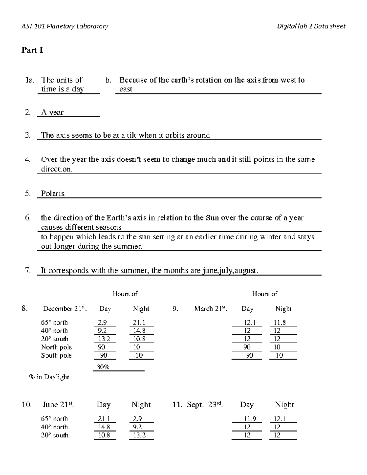 Ast101 Lab 2 EMSV Data sheet - Part I 1a. The units of time is a day b ...