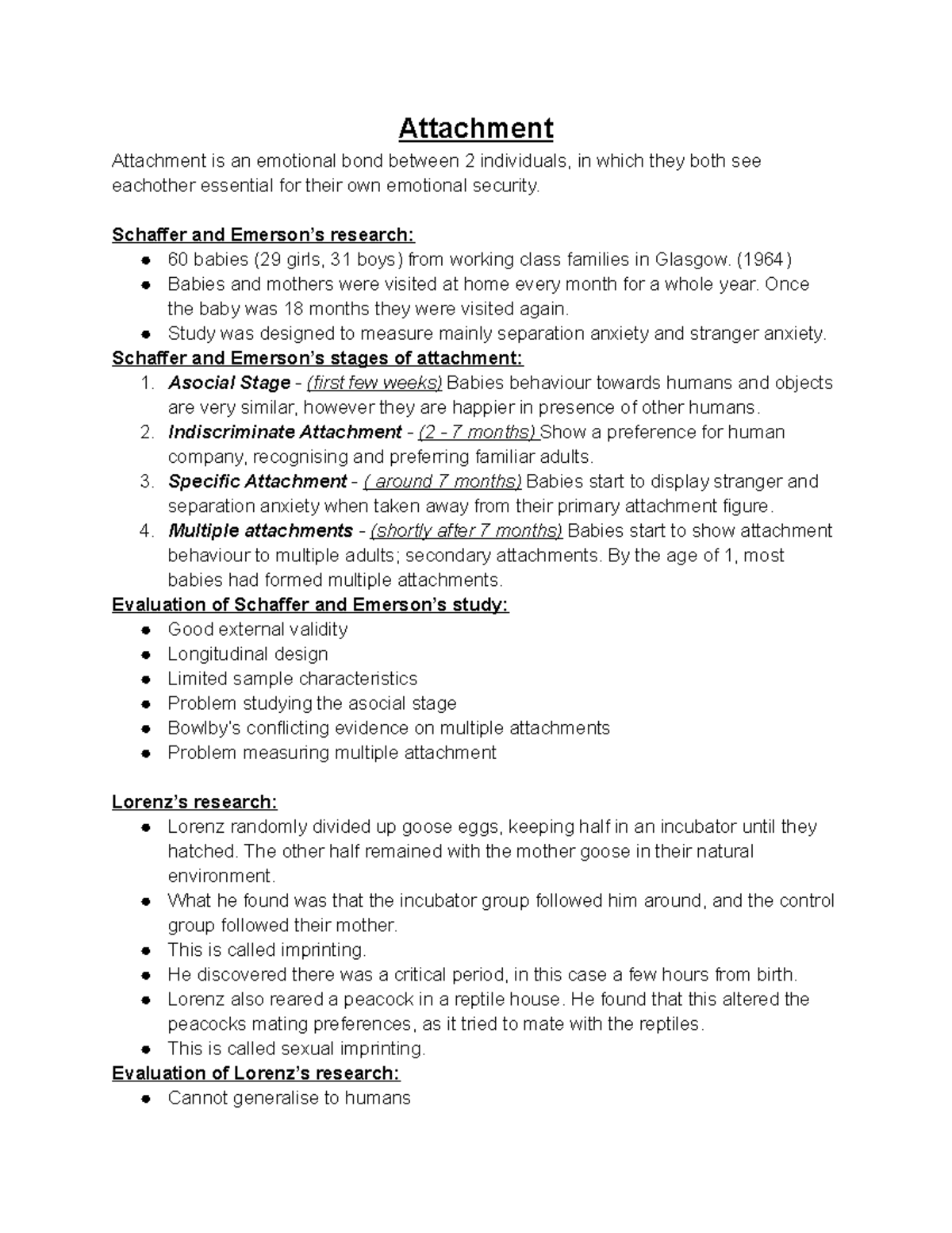 Attachment - Notes - Attachment Attachment is an emotional bond between ...