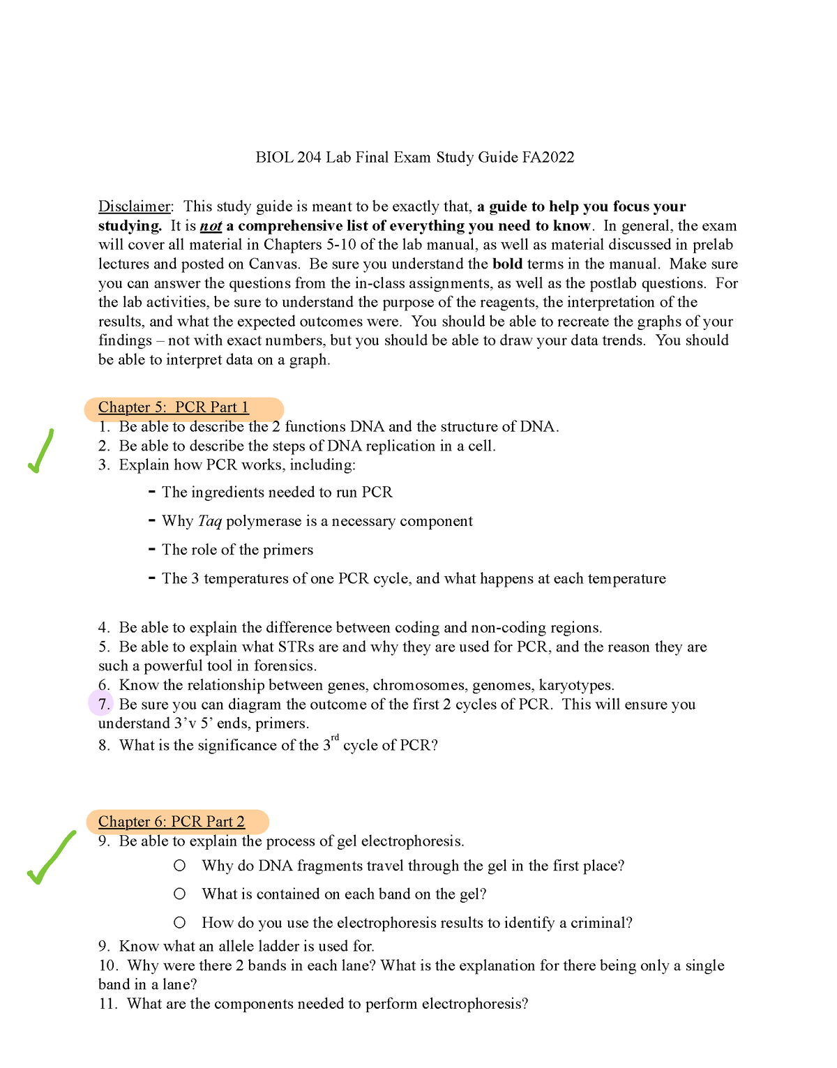 Final Study Guide - Simona Bor - BIOL 204 Lab Final Exam Study Guide FA ...