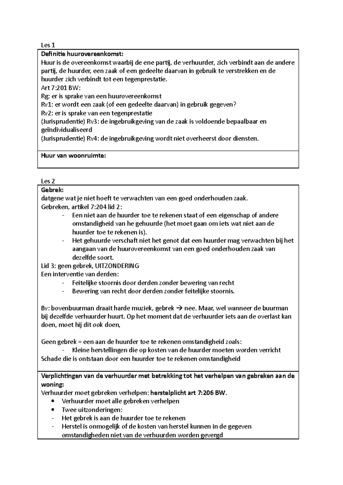 Samenvatting Huurrecht Woonruimte College 1-3 - Les 1 Definitie ...