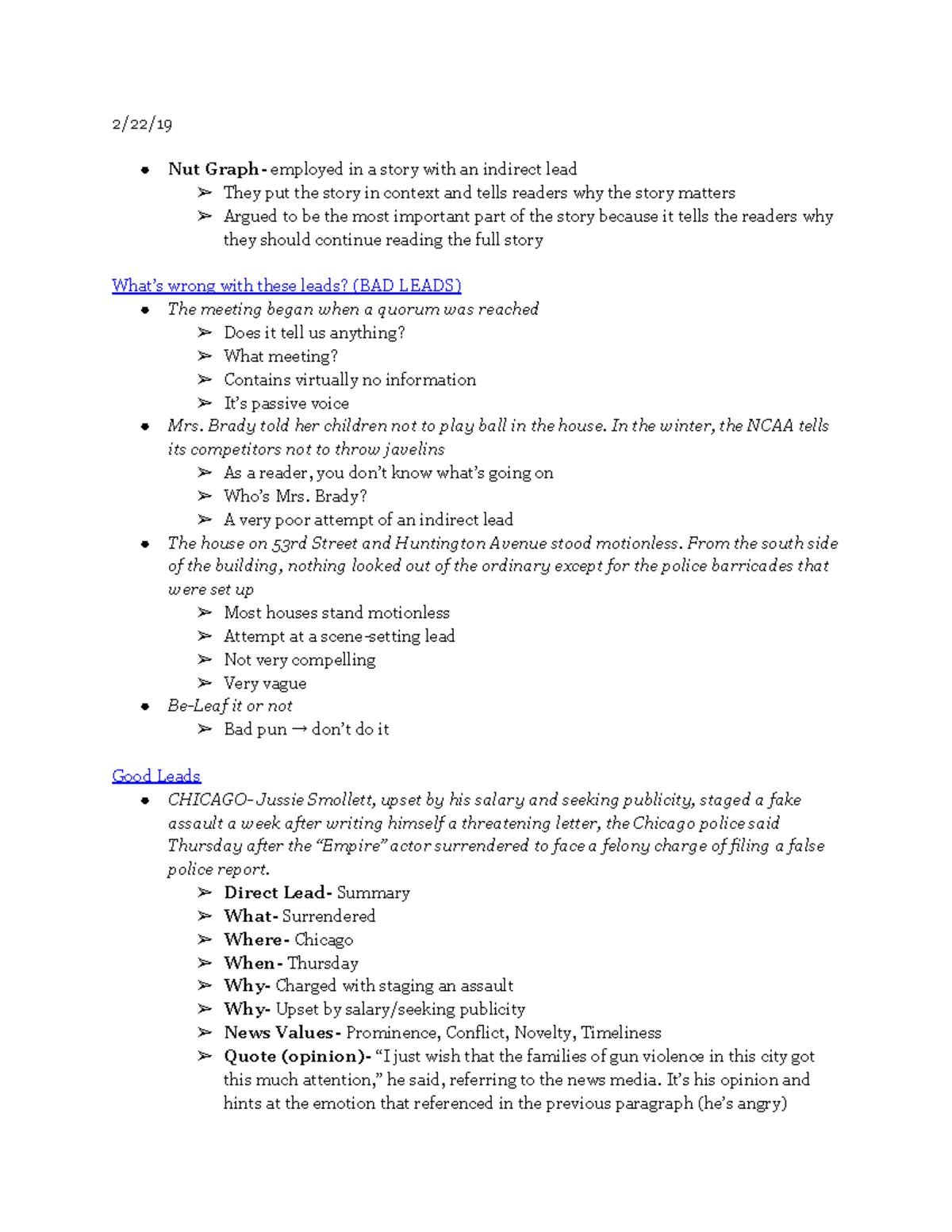 JOUR 200 Notes - Craft - 2/22/ Nut Graph- employed in a story with an ...