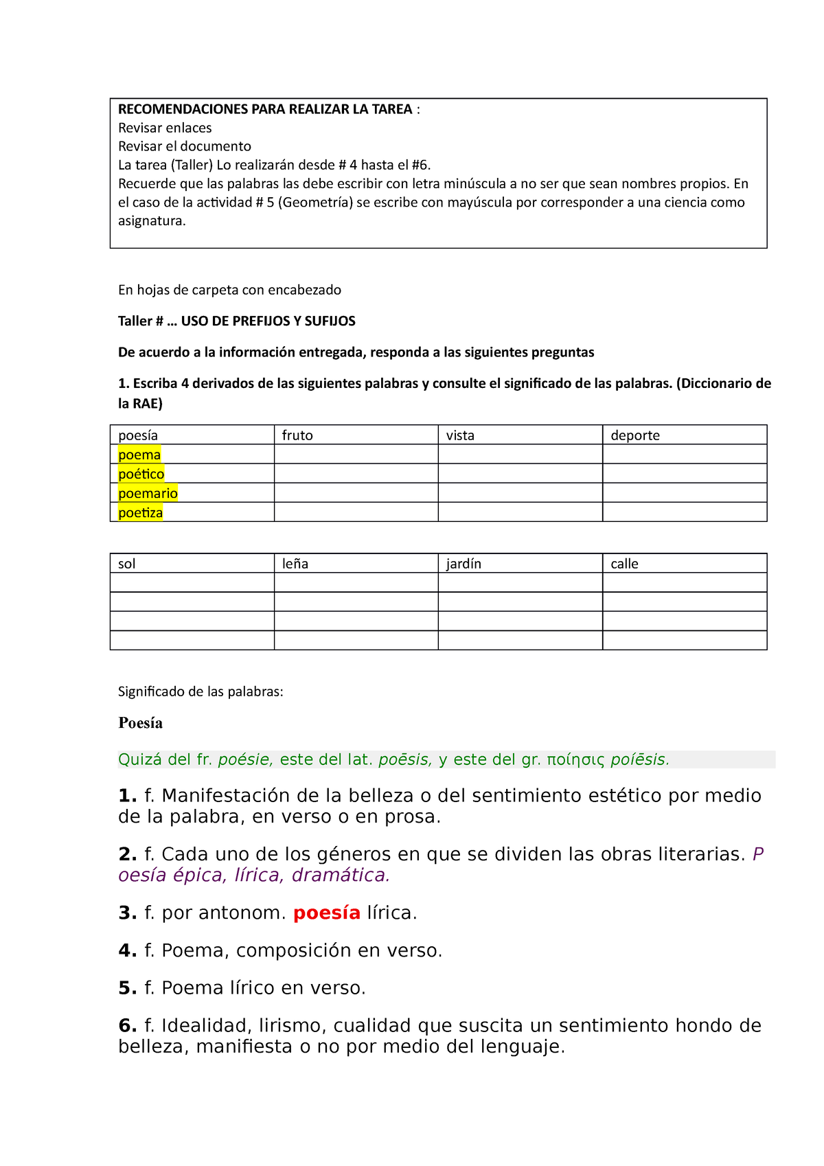 Recomendaciones PARA Realizar LA Tarea USO DE Prefijos Y Sufijos ...