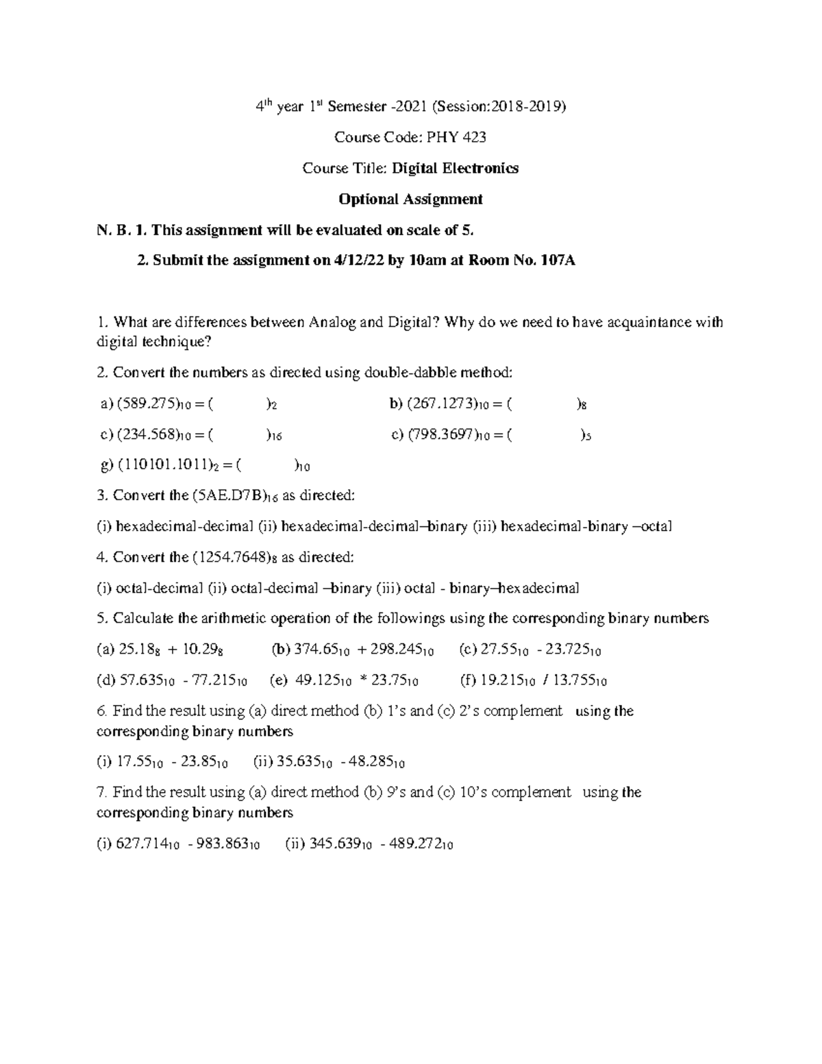 Number System Coversion and Arithmetic Operation - 4 th year 1st ...