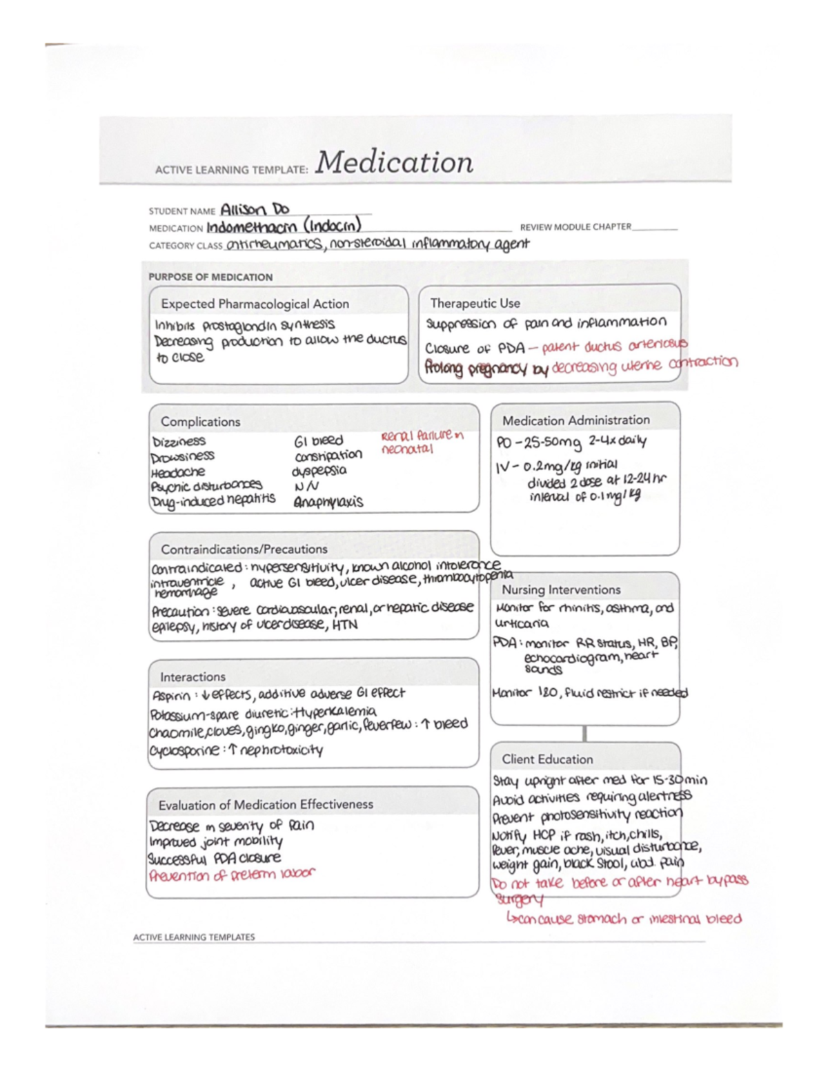 Medicationindomethacin NR327 Studocu