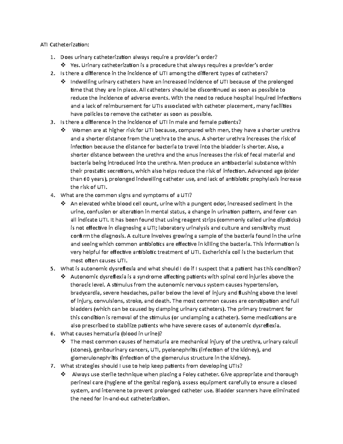 ATI catheterization questions - ATI Catheterization: Does urinary ...