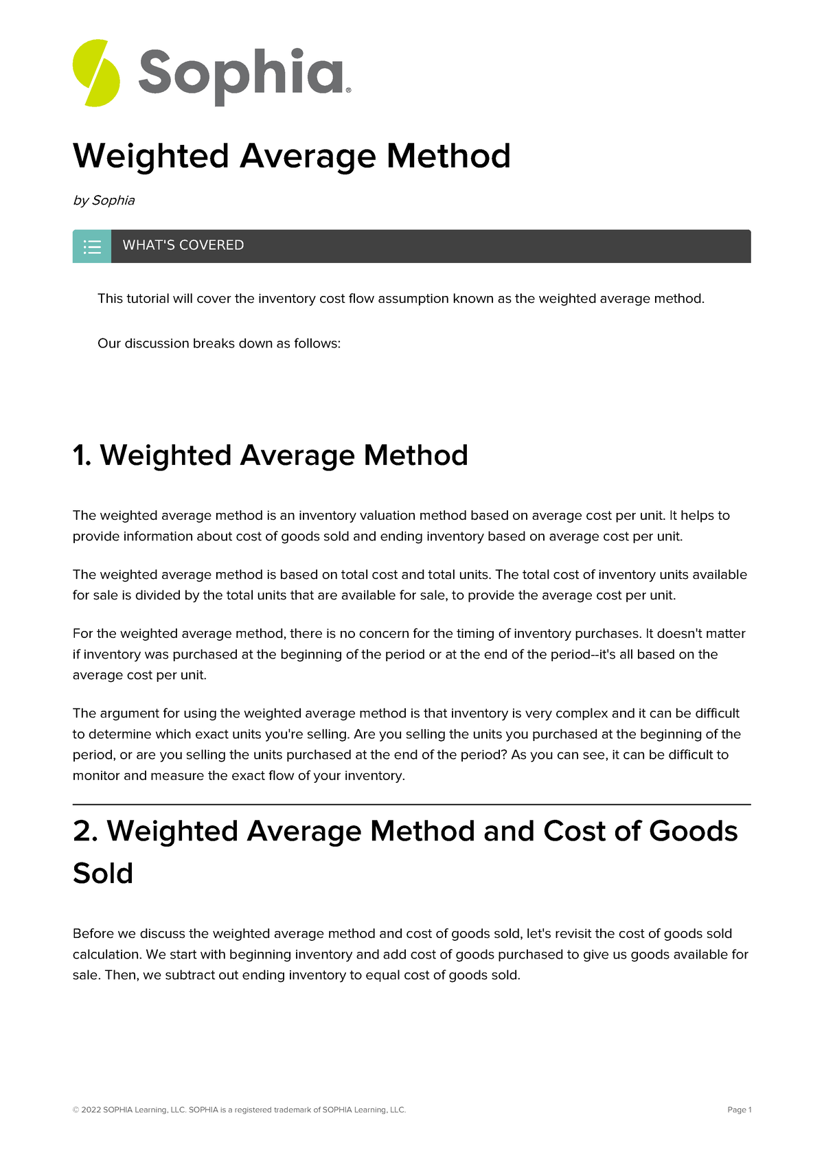Inventory and Cost of Goods Sold: Weighted Average 